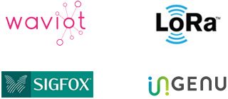 Logotipi LPWAN tehnologija: WAVIoT, LoRa, Sigfox, Ingenu
